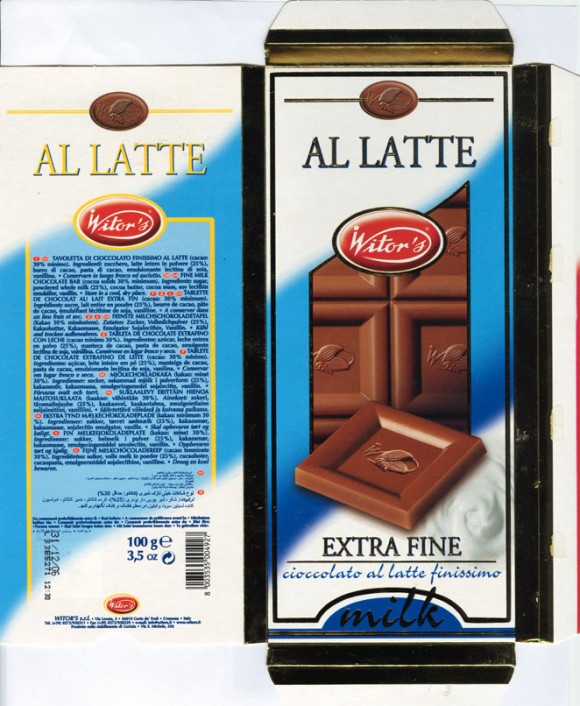 Al Latte, fine milk chocolate bar, 100g, 31.12.2005, Witors, Corte de Frati, Cremona, Italy