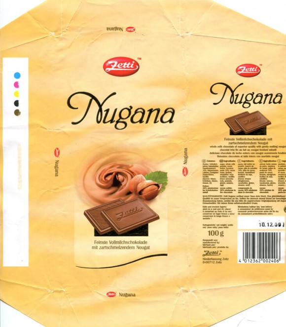 Nugana, whole milk chocolate of superior quality with gently melting nougat, 100g, 10.12.2008, Zetti, Germany
