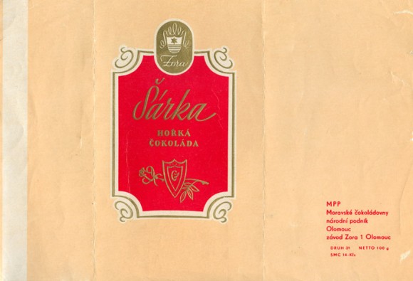 Sarka, dark chocolate, 100g, 1960, Zora, Olomouc, Czech Republic (CZECHOSLOVAKIA)